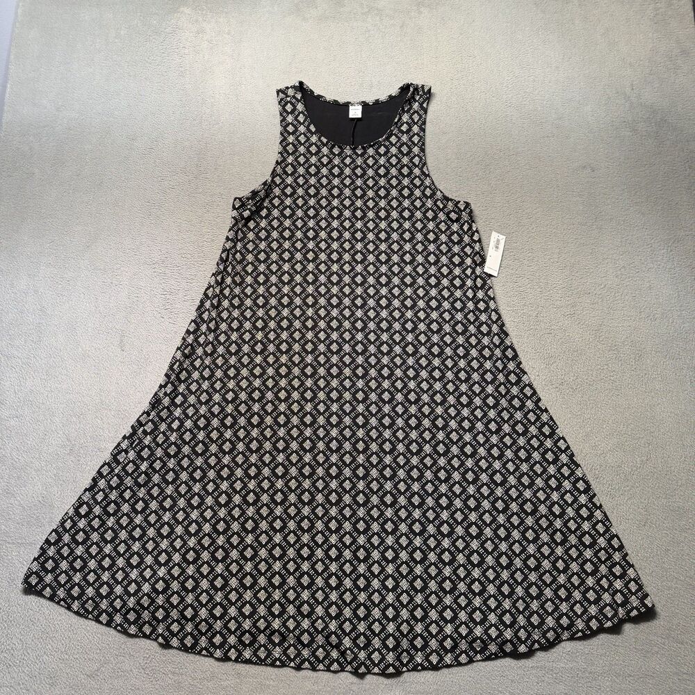 Old Navy Womens Medium A-Line Swing Dress Black White Geometric Sleeveless NWT